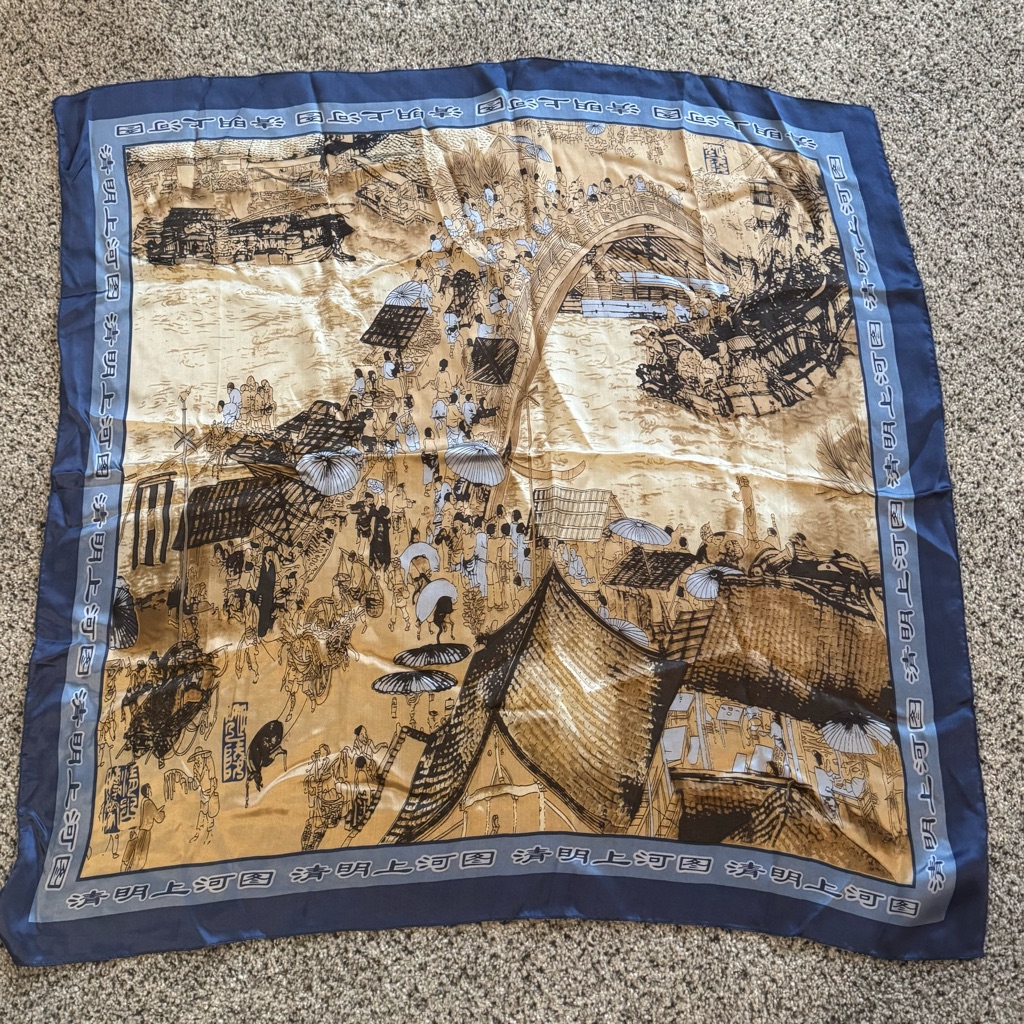 Elegant Blue And Gold 100 Silk Scarf From China